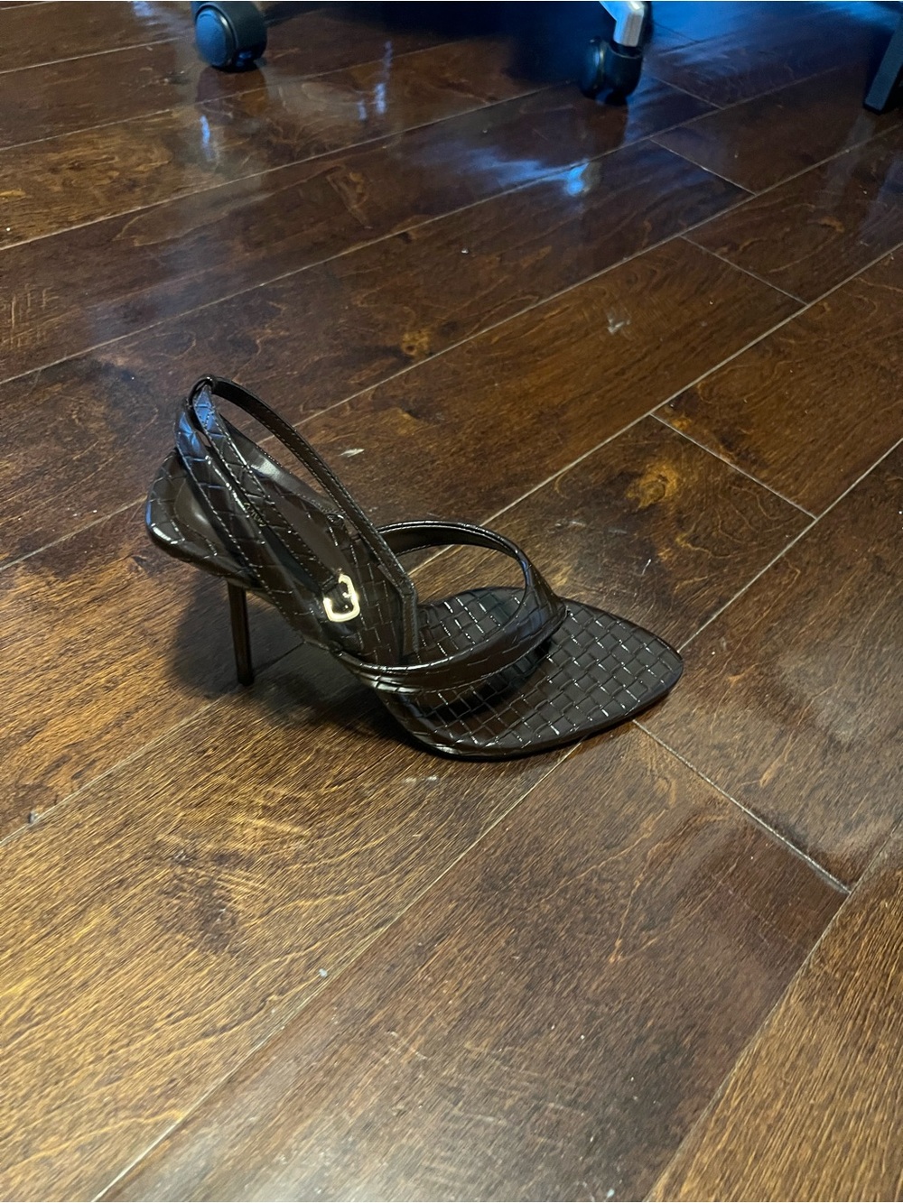 PrettyLittleThing Black Woven Strap Stiletto Sandal